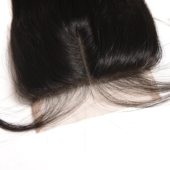 Ali Coco Brasilianske Lige Hår menneskehår Bundter Med Lukning 3 Bundter Med Lukning 4x4 Midterste Del Non Remy Hair Extensions