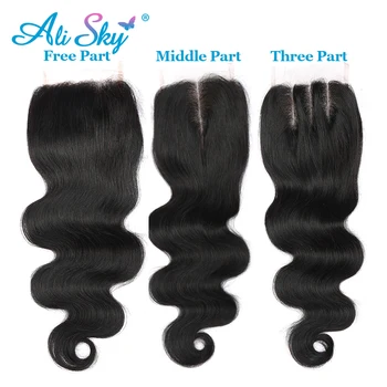 [Ali Himlen] Brazilian Hår Body Wave Hair Lace Lukning 4*4 Midterste/Gratis/Tre Del-Top Lukning Menneske Hår Sort 1B Non Remy
