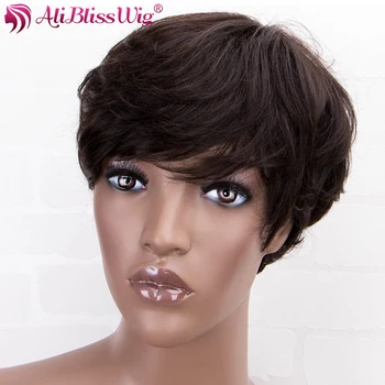 AliBlissWig Kort Menneskehår Parykker Til Afrika Amerikanerne #2 Farve 130 Tæthed Brasilianske Remy Hair Maskine Lavet Paryk