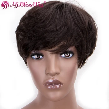 AliBlissWig Kort Menneskehår Parykker Til Afrika Amerikanerne #2 Farve 130 Tæthed Brasilianske Remy Hair Maskine Lavet Paryk