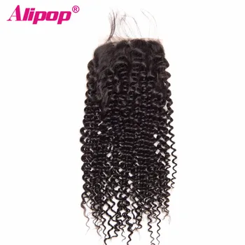 ALIPOP Brasilianske Kinky Curly Lace Lukning Med Baby Hår, Remy Hair ExtensionS 8