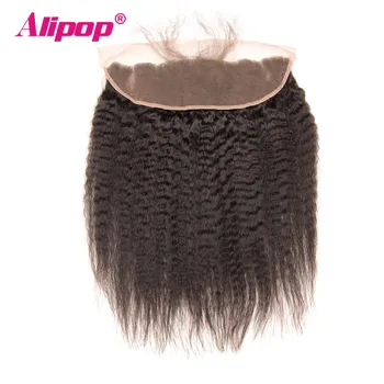 ALIPOP Pre Plukkede Peruvianske Kinky Lige Blonder Frontal Lukning Med Baby Hair Non Remy Human Hair Naturlig Hårgrænse.