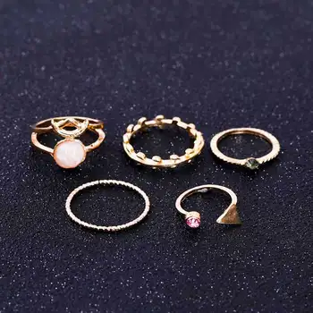 ALIUTOM 5PCS /Sæt Ring Charm Pink Krystal kunstige Sten Geometriske Trekantet Træ, Rattan Enkel Ring For Kvinder