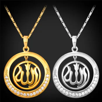 Allah Halskæde Krystal Vedhæng Islamiske Muslimske Smykker, Guld/Sølv Farve AAA+ Cubic Zirconia Engros P152