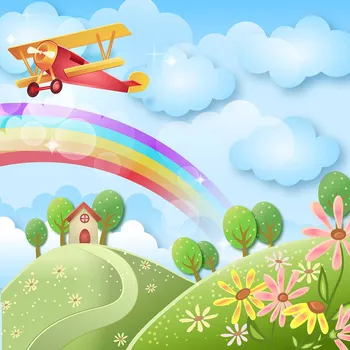 Allenjoy fotografisk baggrund tegnefilm regnbue-fly sky sky græs kulisse for børn photobooth photocall