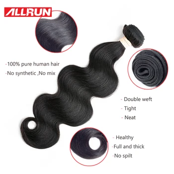 ALLRUN hårprodukter 3 Bundter Brasilianske Krop Bølge Med Lace Lukning Non Remy Human Hair Extensions Gratis Forsendelse 4 Stk/masse