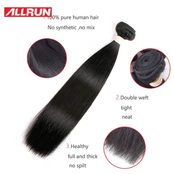 ALLRUN Peruvianske Straight Hair 3 Bundter Human Hair Extensions Med 4*4 Lace Lukning Dobbelt Skud Non Remy Hår Flette Bundter