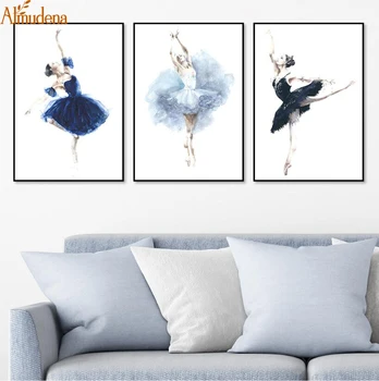 ALMUDENA Mode Akvarel Ballet Danser tryk på Lærred Maleri Plakat Væg Kunst Billede For Stue Dekoration Urammet