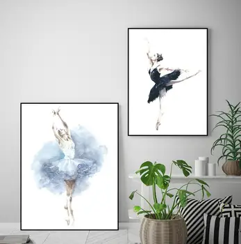 ALMUDENA Mode Akvarel Ballet Danser tryk på Lærred Maleri Plakat Væg Kunst Billede For Stue Dekoration Urammet