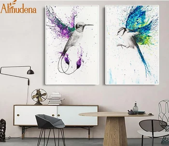 ALMUDENT Europæiske Splash Farverige Flyvende Fugle Abstrakt Kunst Undersøgelse Dekorative Maleri uden ramme Modulopbygget Væg Kunst, Lærred, Plakat
