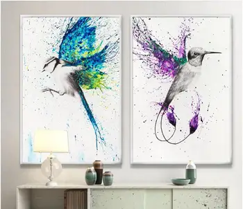 ALMUDENT Europæiske Splash Farverige Flyvende Fugle Abstrakt Kunst Undersøgelse Dekorative Maleri uden ramme Modulopbygget Væg Kunst, Lærred, Plakat