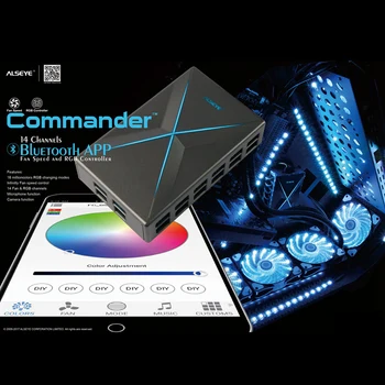 ALSEYE Computer Fan controller, Bluetooth APP Fan Speed og RGB Controller til Gaming PC, 14 Kanaler PC kølesystem, Kontrol