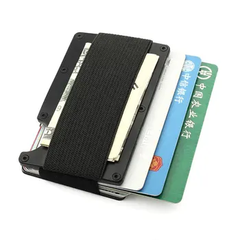 Aluminium Slank Tegnebog Rfid Kreditkort Indehaveren NFC Anti Scan Metal Business Case med Elastisk Penge Band Pung Rejse Porte Carte
