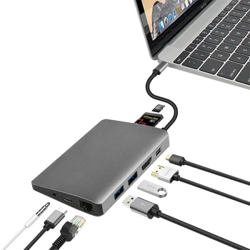 Amkle 9-i-1 USB-Hub Multifunktions USB-C-Hub med Type-C 4K-Video, HDMI-Gigabit Ethernet-Adapter, USB-3.1 USB-C-Typen C3.1 HUB