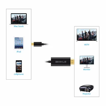 Amkle USB Type C til-HDMI-Kabel USB-3.1 Type C Male til HDMI han 4K-Kabel Til MacBook Pro Huawei MateBook ChromeBook Sumsang S8