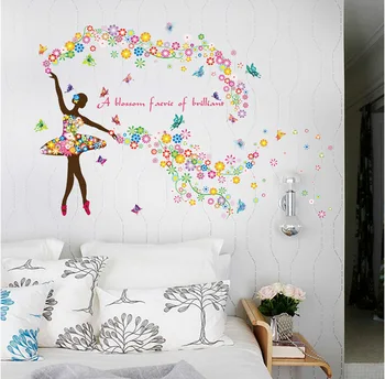 & Charmerende Fe Pige danse Wall Sticker Kids Rooms Blomst butterfly KÆRLIGHED hjerte Soveværelse vægoverføringsbillede Sofa Dekoration Kunst på væggene