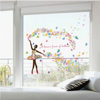 & Charmerende Fe Pige danse Wall Sticker Kids Rooms Blomst butterfly KÆRLIGHED hjerte Soveværelse vægoverføringsbillede Sofa Dekoration Kunst på væggene