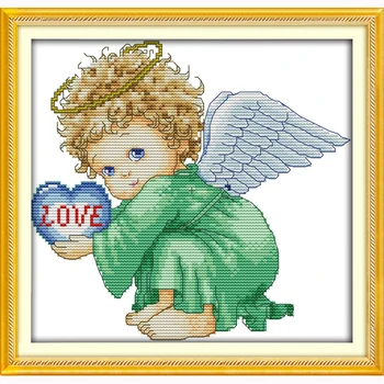 Angel baby dreng DIY Håndlavet Kunsthåndværk, Håndarbejde, Broderi Tælles Cross Stitch Kits 11CT Trykt ordning Syning Hjem Dekoration