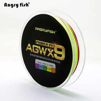 Angryfish 300 M 9 Tråde Super Væver Flerfarvet PE Flettet fiskesnøre Stærk Fisk Linje