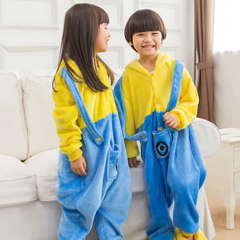 Anime Pyjamas Til Børn Cosplay Kostume Drenge Girls Onesie Gule Søde Flannel Varm Hætte Nattøj Part Rolle At Spille Fancy