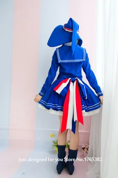 Anime Voksne Kvinder Wadanohara Cosplay Kostume Japan Piger Blå Sailor Uniform Set-Top+Nederdel + Hat + Rødt tørklæde +Bue hovedbeklædning