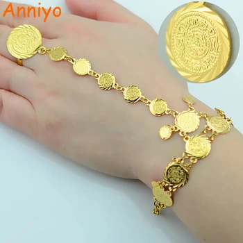 Anniyo Engros Mønt Armbånd til Kvinder,Arabiske Kæde mellemøstlige Gave,Guld Farve, Mønter, Smykker mellemøstlige Bryllup #048006