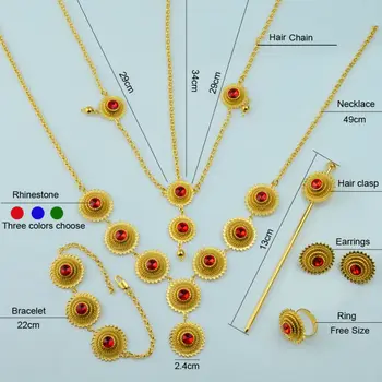 Anniyo Etiopiske sæt Smykker som Halskæde, Øreringe, Ring Hår Stykke Hår Kæde Armbånd Guld Farve Afrikanske Brude Eritrea Gave #059002