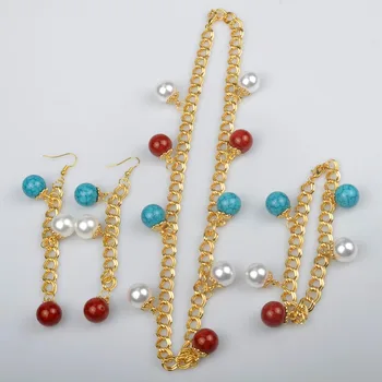 Anniyo Flerfarvet Bolden Smykke sæt Perler, Halskæde, Armbånd, Øreringe W/Simuleret-pearl Mellemøsten Afrikansk Mode Gaver #079506