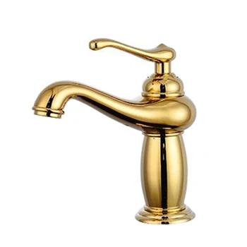 Antik messing håndvaskarmatur dæk golden mount badeværelse vandhaner enkelt håndtag enkelt hul koldt&varmt vand tryk på torneira FCT001