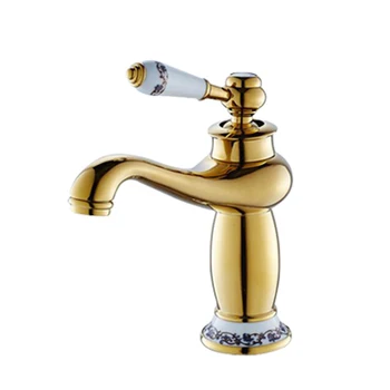 Antik messing håndvaskarmatur dæk golden mount badeværelse vandhaner enkelt håndtag enkelt hul koldt&varmt vand tryk på torneira FCT001