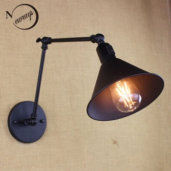 Antik sort reto industriel metal skygge MINI væglampe med lang svingarm for arbejdsværelse sengen soveværelse belysning sconce