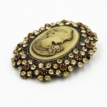 Antikke Guld-Tone Stilfulde Kvinder Mode Victorian Dronning Figur Cameo Broche Gave Behandler Pin-Kode