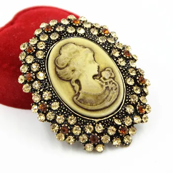 Antikke Guld-Tone Stilfulde Kvinder Mode Victorian Dronning Figur Cameo Broche Gave Behandler Pin-Kode
