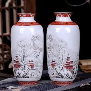 Antikke Jingdezhen Keramik Vase Æggeskal Vase Skrivebord Tilbehør Håndværk Snow Flower Pot Traditionel Kinesisk Stil PorcelainVase