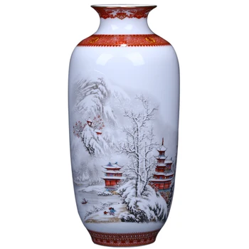 Antikke Jingdezhen Keramik Vase Æggeskal Vase Skrivebord Tilbehør Håndværk Snow Flower Pot Traditionel Kinesisk Stil PorcelainVase