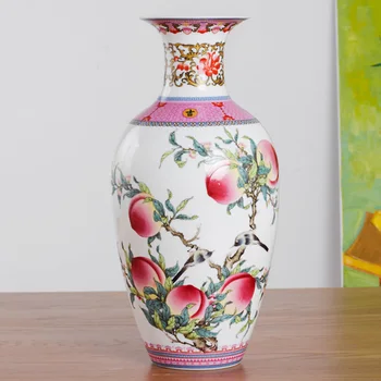 Antikke Jingdezhen Vintage Keramik Vase Skrivebord Tilbehør Håndværk Pink Blomst Traditionel Kinesisk Porcelæn Vase
