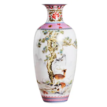 Antikke Jingdezhen Vintage Keramik Vase Skrivebord Tilbehør Håndværk Pink Blomst Traditionel Kinesisk Porcelæn Vase