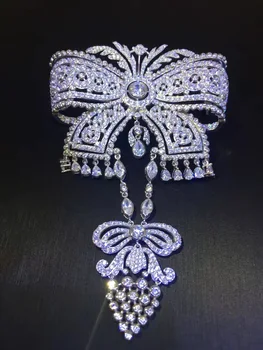 Antikke victoria 925 sterling sølv med cubic zircon sløjfeknude broche pins fashion kvinder smykker broche for frakke eller nederdel