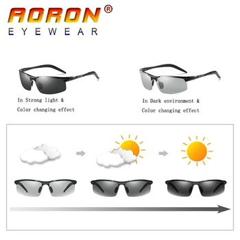 AORON HD Fotokromisk Polariserede Solbriller Mænd Kører Dag og Nat Vision Goggles Misfarve Sol Briller Briller A8177BS