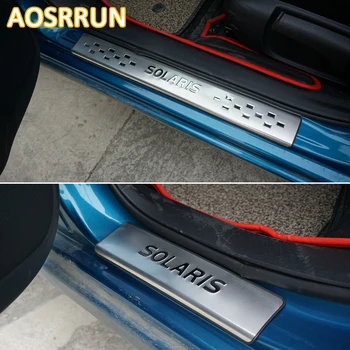 AOSRRUN Gratis Fragt Rustfrit stål dør karmen Scuff Plate Bil tilbehør Til Hyundai solaris sedan, hatchback 2012-
