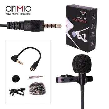 Arimic Lavalier Revers Clip-on Retningsuafhængig Kondensator Mikrofon Kit med kabel-adapter & forruden til iPhone, Samsung