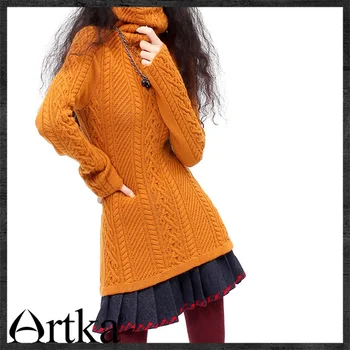 Artka Kvinders Vintege Stil Slim Pullovere Fuld Top Tre-Dimensionelle Blomster Grundlæggende Uld Vinter Turtleneck Sweater YB12028D