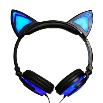 Askmeer Sød Musik Hovedtelefoner med Katte Ear Headset Sammenklappelig Lysende Headsets Lysende Blinkende Øretelefon til Mobiltelefon, Tablet