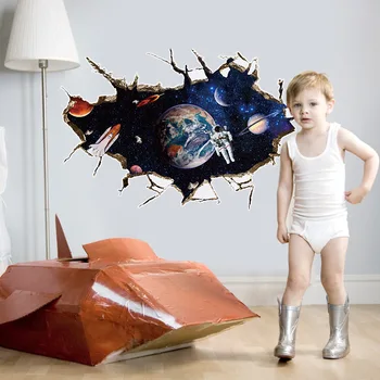 Astronaut i Rummet vægoverføringsbilleder for Kids Room 3D-Krakket Ydre Rum Wall Stickers til stuen, Soveværelset, børneværelset Væg Plakat