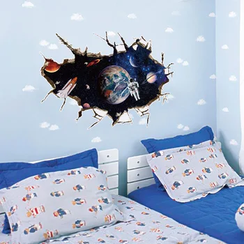Astronaut i Rummet vægoverføringsbilleder for Kids Room 3D-Krakket Ydre Rum Wall Stickers til stuen, Soveværelset, børneværelset Væg Plakat