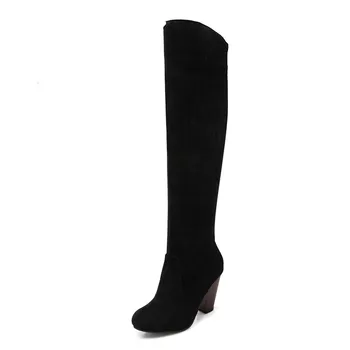Asumer mode nye ankommer kvinder støvler sort rød grå blå farve over knæet støvler slip på efterår og vinter støvler damer