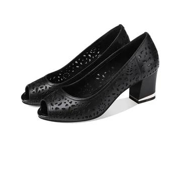 ASUMER mode peep toe lavvandede elegante sko kvinde square hæl pumper kvinder sko sort beige i ægte læder høje hæle sko