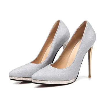 Asumer Platform kvinder sko pumper solid spidse tå høje hæle sko mode stor størrelse 33-47 bryllupsfest komfortable sko