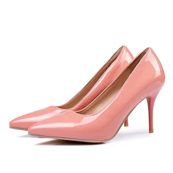 ASUMER Plus size 35-47 nye kvinder pumper mode spids tå lavvandede enkelt sko rød sort lyserøde høje hæle bryllup sko