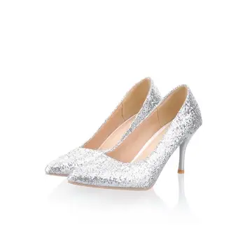 Asumer Tynde spidse tå høje hæle party sko elegante mode kvinde, pumper lavvandede enkelt sko stor størrelse 30-45 foråret